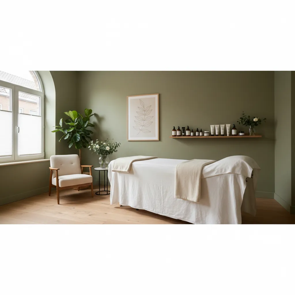 Elegante behandelkamer van Beauty el Mare met zachte sage groene tinten